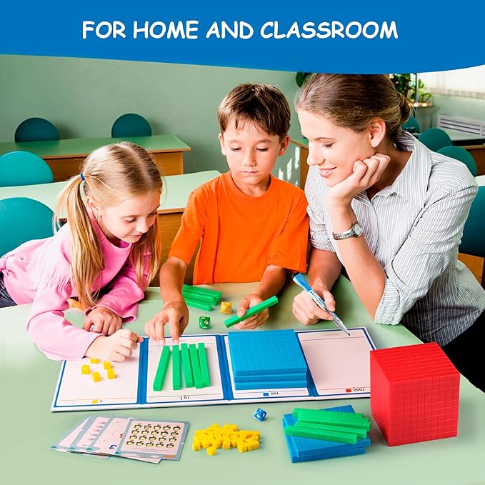 Base Ten Blocks Plastic 147 pcs Math Manipulatives Kindergarten Counting Blocks for Math with 3 dice,Place ValueBlocks for Early Counting MathToy for 1st Grade Homeschool