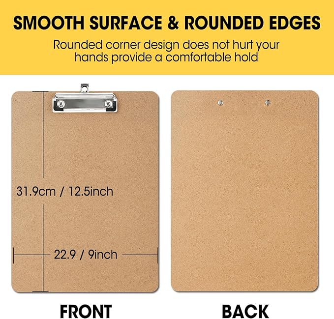 20 Pack Clipboards Bulk, Clipboards for Classroom, Letter Size (9 x 12.5 Inch) Wooden Clipboard, Hardboard Office Clipboard, Classroom Supplies