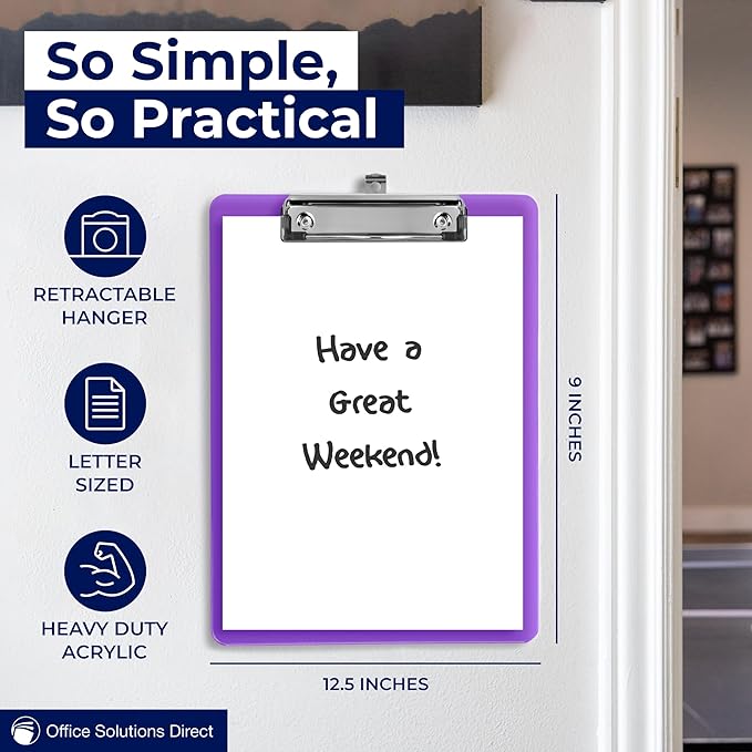 Plastic Clipboards with Low Profile Clip Set of 6-12.5 x 9 Inch Multi Color Plastic Clipboards Bulk - Clear Clip Boards Bulk Classroom - Holds 100 Sheets, Acrylic Clipboard Clear (12 Pack)