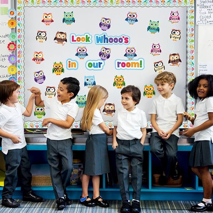 Colorful Owls Bulletin Board Decoration Set Mix Owl Borders Cutouts for Party School Classroom Door Welcome Bulletin Board Craft Home Wall(Look whooos in Our Room)