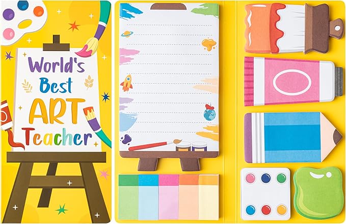 B1ykin Cute Sticky Notes Set - World’s Best Art Teacher Self-Stick Notes Pad, 550 Sheets Writing Memo Pages Sticky Notepad for Appreciation Gifts, School Office Party Supplies (Art Teacher)