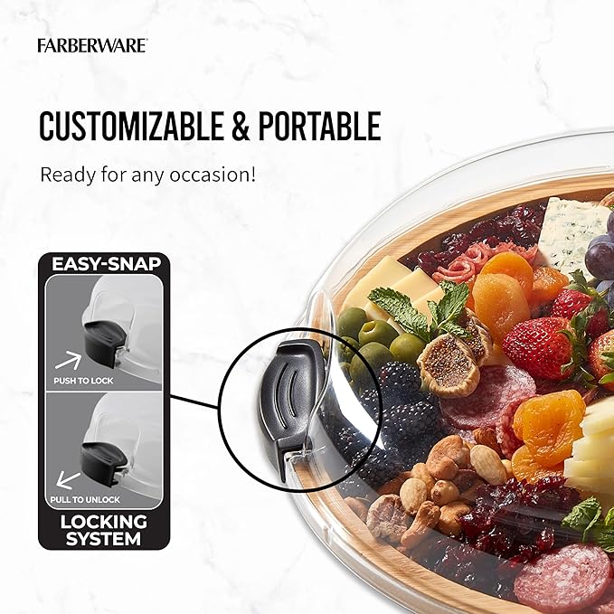 FARBERWARE Build-a-Board Cutting Board with Single Compartment and Clear Locking Lid for Charcuterie, Snacks, and More, Bamboo