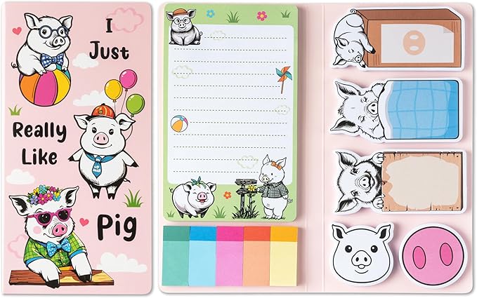 B1ykin Cute Sticky Notes Set - I Just Really Like Pig Self-Stick Notes Pad, 550 Sheets Writing Memo Pages Sticky Notepad for Teacher Appreciation Gifts, School Office Party Supplies (Funny Pig)