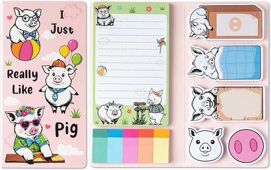 B1ykin Cute Sticky Notes Set - I Just Really Like Pig Self-Stick Notes Pad, 550 Sheets Writing Memo Pages Sticky Notepad for Teacher Appreciation Gifts, School Office Party Supplies (Funny Pig)