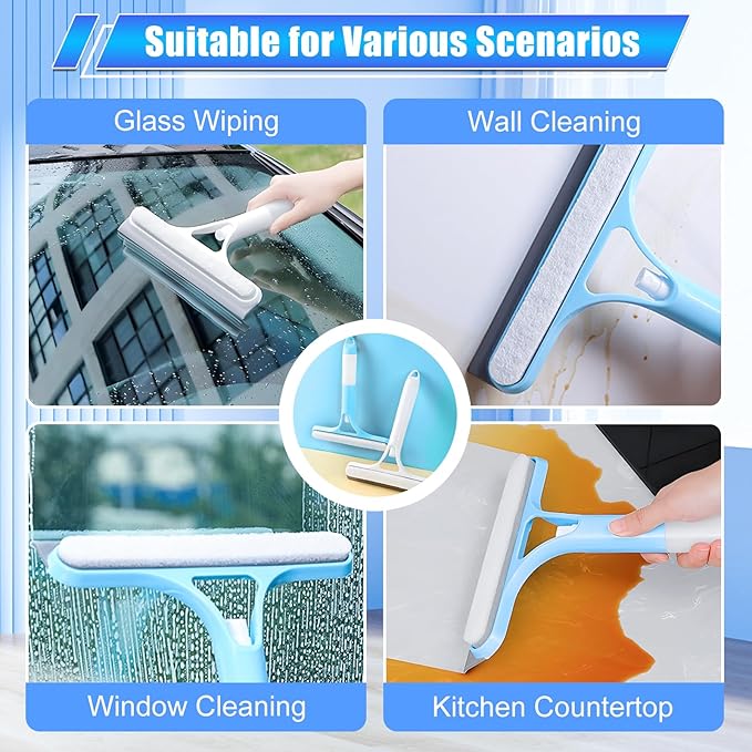 3 in 1 Window Cleaning Scraper,New 3 in 1 Window Cleaner,Squeegee and Scrubber with Spray, for Windows, Walls,Car Windshields, Bathrooms, Kitchens, All-Purpose Window Cleaner Tool (White/Blue)