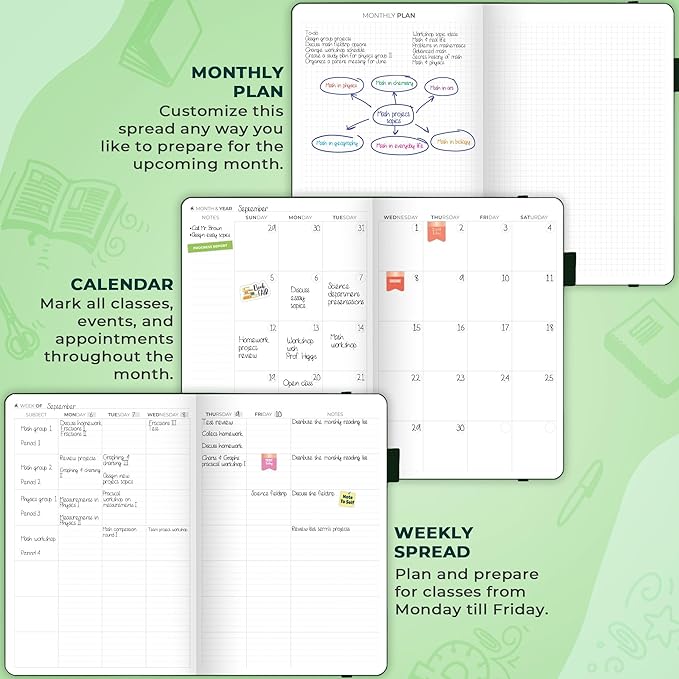 Clever Fox Teacher Planner – School Year Planner with Calendars & Lesson Plans – Teacher Plan Book for Classroom & Homeschool Organization - Undated, 7x10″, Hardcover (Dark Green)