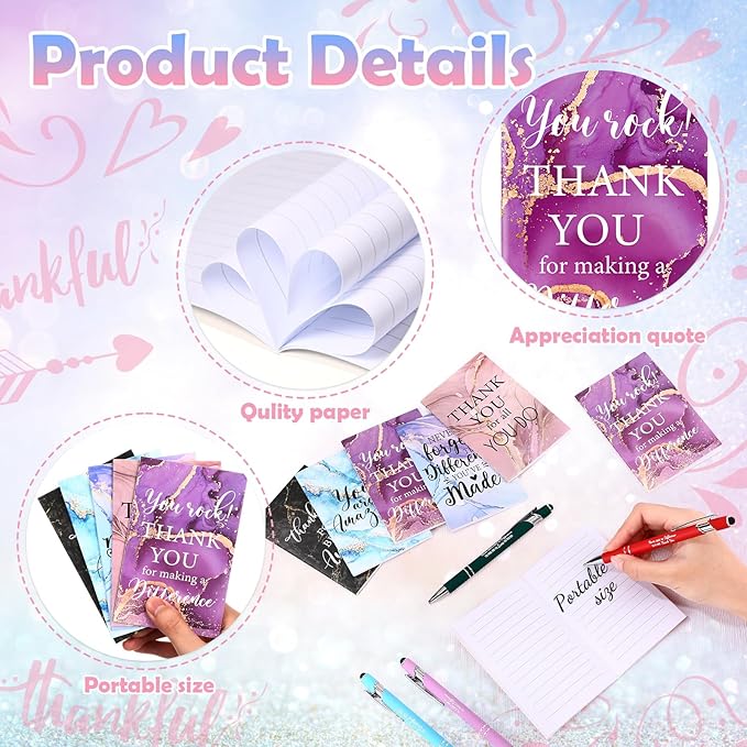 50 Pcs Employee Appreciation Gift for Women 24 oz Thank You Plastic Tumbler with Inspirational Notepads Ballpoint Pens Makeup Bag Keychain Professional Gifts for Coworker Holiday