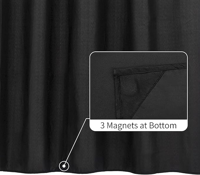 ALYVIA SPRING Long Fabric Shower Curtain Liner Waterproof - 72" x 74", Soft & Lightweight Longer Shower Curtain with 3 Magnets, Machine Washable - 72x74, Black