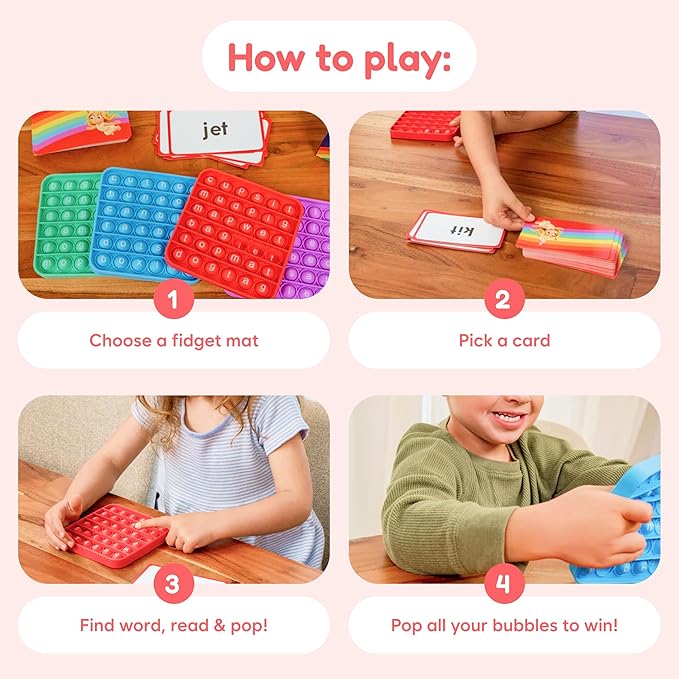 The Fidget Game Word Pop, CVC Word Games for Kids 4-6 - Learn to Read in Weeks - Multisensory Reading & Phonics Interactive Board Game Ideal for Pre Kindergarten to 1st Grade