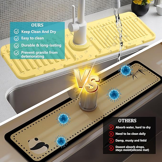 Faucet Mat for Kitchen Sink, Silicone Faucet Handle Drip Catcher Tray Mat, Silicone Kitchen Sink Splash Guard, Ideal Protective Tray for Stone Sinks in Kitchen & Bathroom