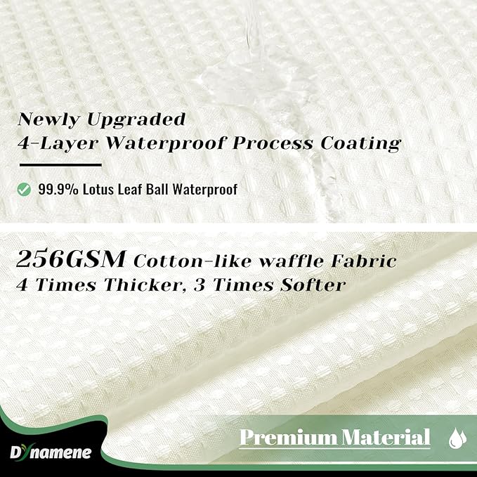 Dynamene 78 Inch Long Shower Curtain, Tall Waffle Fabric Shower Curtains for Bathroom, Hotel Waterproof Cloth Shower Curtain Liner Set with Hooks, Snap in Liner, Mesh Top Window, Cream, 72x78