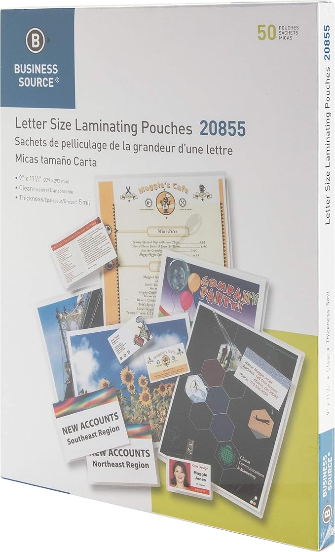 Business Source 5 mil Clear Laminating Pouches, 50/Box (20855)