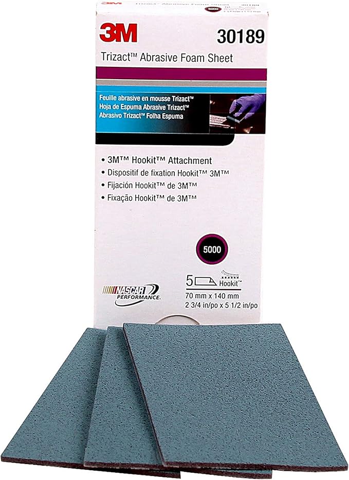 3M Trizact Hookit Foam Sheets, 30189, 5000, 2-3/4 in x 5 1/2 in (70 mm x 140 mm), 5 sheets per carton