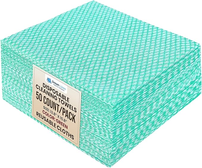 Disposable Cleaning Cloths 50 Packs, 13.8"x15.8" Reusable Kitchen Towels, Soft Absorbent Multipurpose Household Cleaning Towels, Disposable Dish Cloths for Kitchen, Stove, Bathroom, Handy Wipes, Green
