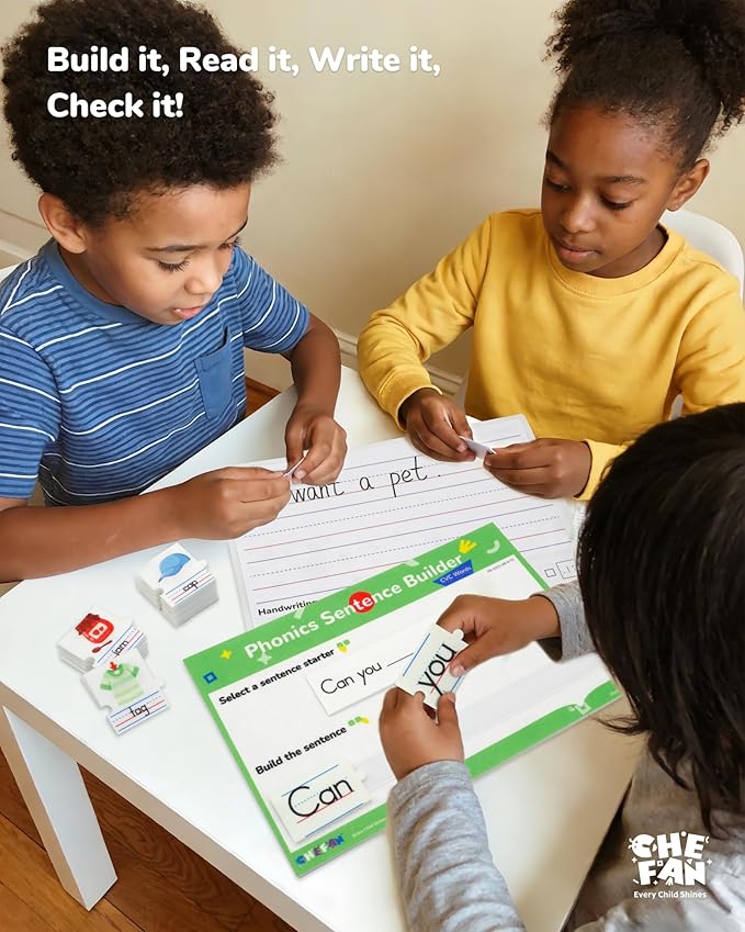 Phonics Sentence Builder, CVC Word Games for Kids, Sentence Building & Sight Words Flash Cards, Learn to Read Handwriting Practice, Preschool Kindergarten Homeschool & Speech Therapy