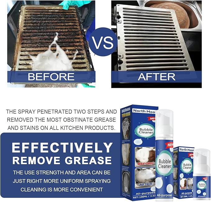 Bubble Cleaner Foaming Heavy Oil Stain Cleaner, All Purpose Bubble Cleaner Kitchen Deep Cleaning Spray, All-purpose Rinse-free Cleaning Spray, Stubborn Grease & Grime Remover 100ML/1P(3P)