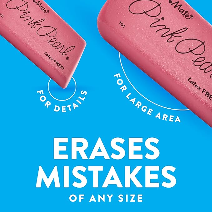 Paper Mate Erasers, Pink Pearl, 12 Count - Latex Free and Smudge Resistant, Back to School, Teacher Supplies