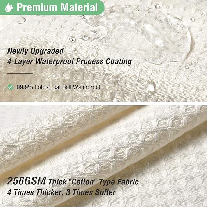 Dynamene Stall Fabric Shower Curtain - 60 x 84 inch Waffle Weighted Thick Cloth Shower Curtain for Bathroom, Cream/Ivory