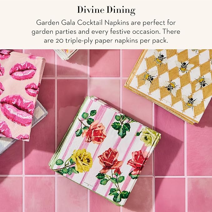 MACKENZIE-CHILDS Cocktail Paper Napkins, Stylish Paper Cocktail Napkins for Parties and More, Garden Gala