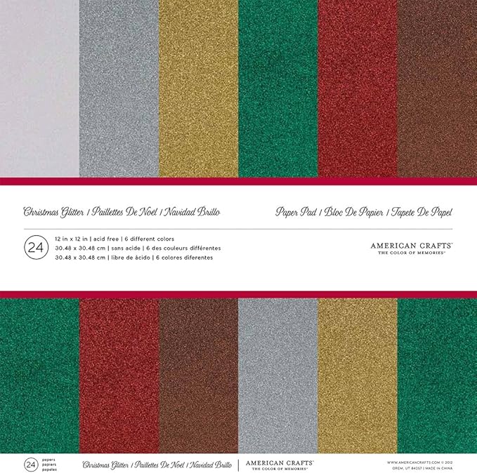 American Crafts 24-Pack Cardstock Pack, 12 by 12-Inch, Christmas Glitter