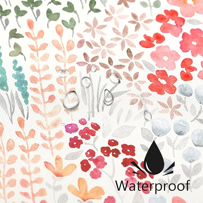 Colorful Floral Shower Curtain, Retro Red Teal Flower Fabric Shower Curtain, Cute Funky Watercolor Wildflower Shower Curtain Set, Cottagecore Bohemian Bathroom Decor, 72x72