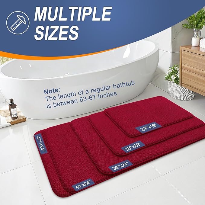 OLANLY Thick Memory Foam Bath Mats Rugs 36x24, Extra Soft Absorbent Bathroom Rug, Quick Dry Bath Mat, Non-Slip, Machine Washable Carpet for Bathroom, Tub and Shower, Home Decor Accessories, Red