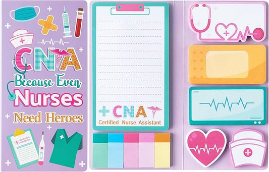 B1ykin Cute Sticky Notes Set - Because Even Nurses Need Heroes Self-Stick Notes Pad, 550 Sheets Writing Memo Pages Sticky Notepad for Teacher Appreciation Gift, School Office Party Supplies (CNA)