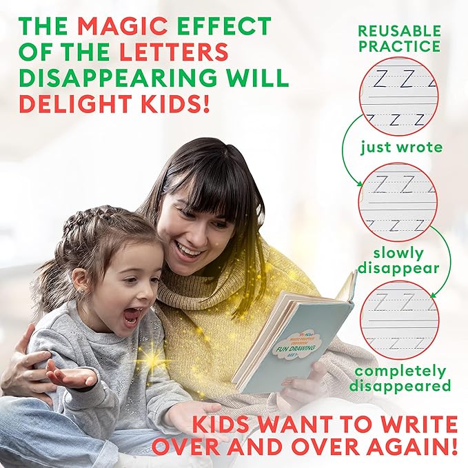 Grooved Magic Practice Copybook for Preschoolers Ages 3-8 Reusable 3D Handwriting Tracing Solution to Improve Pen Control and Fine Motor Skills with Disappearing Ink - Easter Gifts