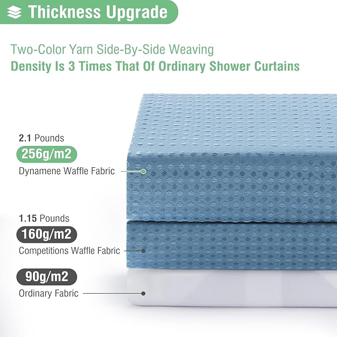 Dynamene Blue Fabric Shower Curtain - Waffle Weave Textured Heavy Duty Cloth Shower Curtains for Bathroom, 256GSM Hotel Luxury Weighted Bath Curtain Set with 12 Plastic Hooks,72x72, Moonlight Blue
