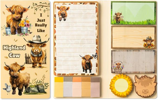 B1ykin Cute Sticky Notes Set - I Just Really Like Highland Cow Self-Stick Notes Pad, 550 Sheets Writing Memo Pages Sticky Notepad for Teacher Appreciation Gift, School Party Supplies (Highland Cow)