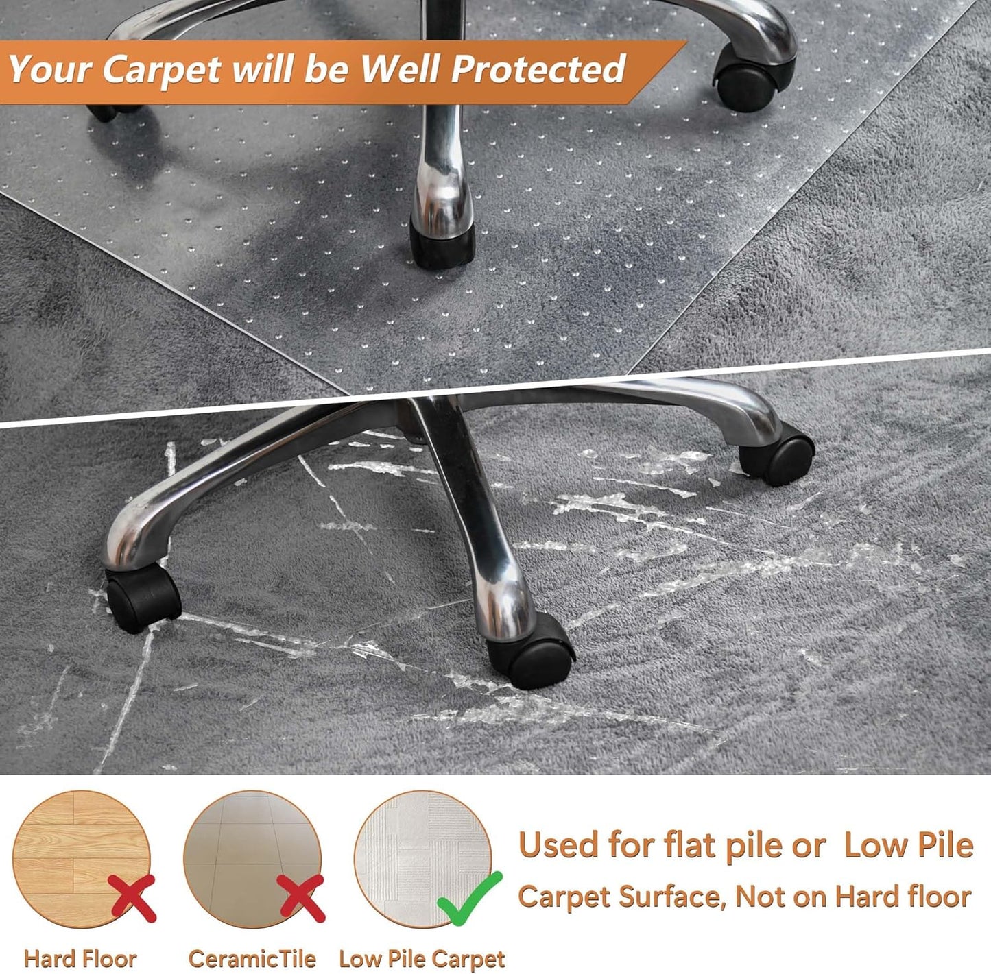 Large Chair Mat for Carpet, Easy Glide Plastic Carpet Floor Protector Mat for Office Chairs for Work & Home
