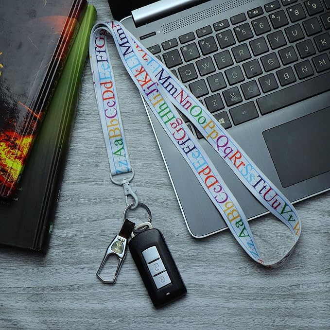 EASTEX Teacher Lanyard Keychain - ABC Alphabet Badge Lanyard for Keys Whistle - ID Card Holder Keychain - Math Periodic Table