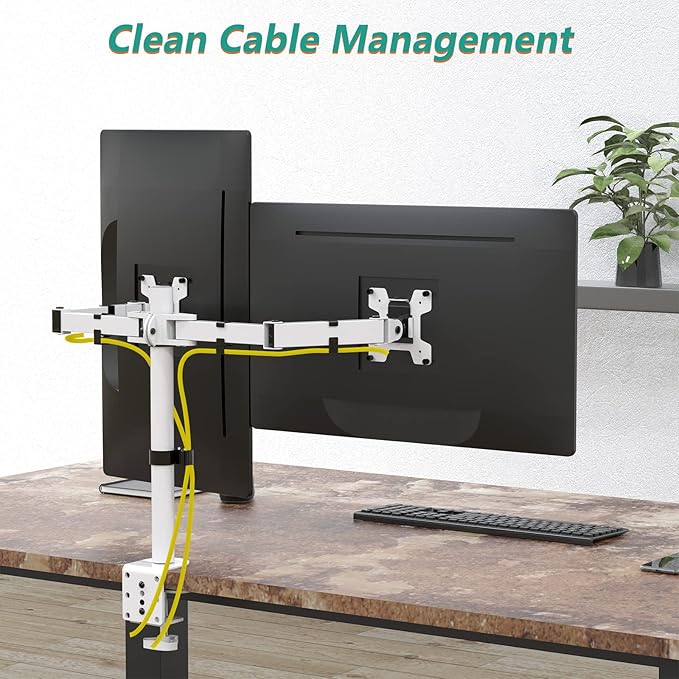 Mount Stand Fits 2 Screens up to 27 inch, 22 lbs. Weight Capacity per Arm (M002-W), White
