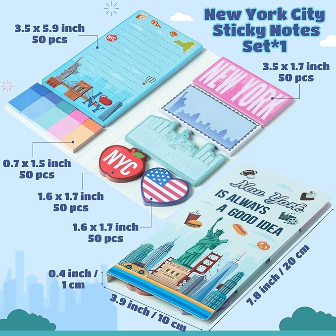 B1ykin Cute Sticky Notes Set - New York is Always A Good Idea Self-Stick Notes Pad, 550 Sheets Writing Memo Pages Sticky Notepad for Teacher Appreciation Gift, School Office Party (New York City)