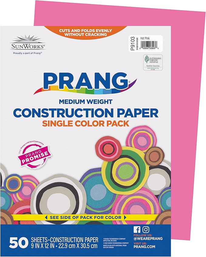 Prang (Formerly SunWorks) Construction Paper, Hot Pink, 9" x 12", 50 Sheets