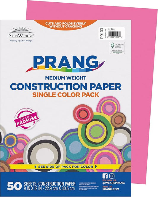 Prang (Formerly SunWorks) Construction Paper, Hot Pink, 9" x 12", 50 Sheets