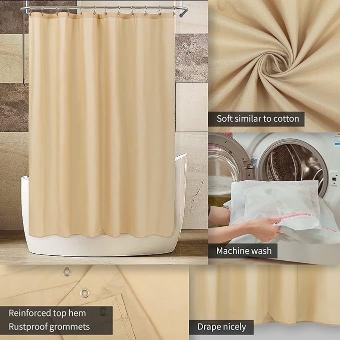 ALYVIA SPRING Long Fabric Shower Curtain Liner Waterproof - 72" x 74", Soft & Lightweight Longer Shower Curtain with 3 Magnets, Machine Washable - 72x74, Khaki