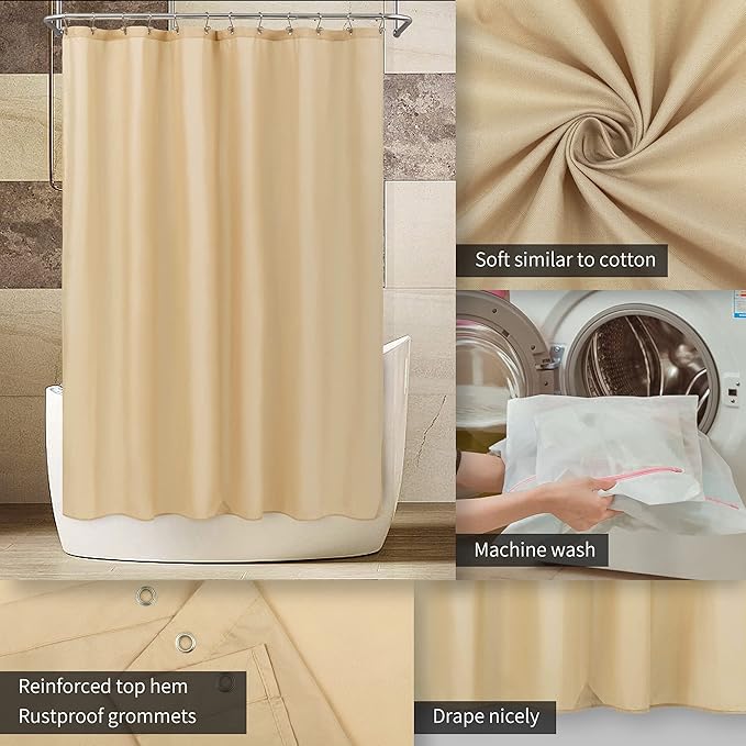 ALYVIA SPRING Long Fabric Shower Curtain Liner Waterproof - 72" W x 78" L, Soft & Lightweight Long Shower Curtain with 3 Magnets, Machine Washable - 72x78, Khaki