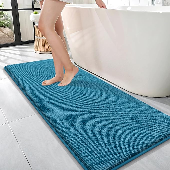 OLANLY Thick Memory Foam Bath Rugs 47x17, Extra Soft Absorbent Bathroom Rug, Quick Dry Bath Mats, Non-Slip, Machine Washable Carpet for Bathroom, Tub and Shower, Home Decor Accessories, Peacock Blue