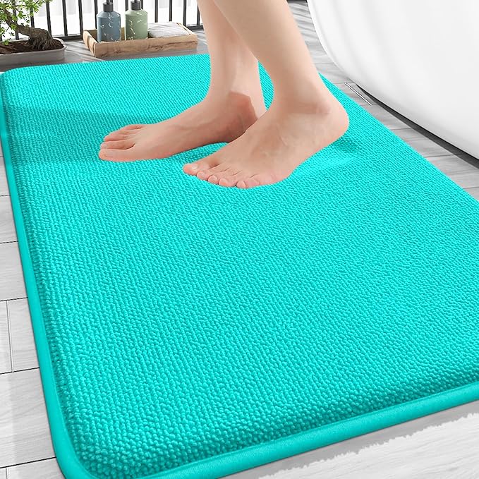 OLANLY Thick Memory Foam Bath Mat Rug 30x20, Extra Soft Absorbent Bathroom Rug, Quick Dry Bath Mats, Non-Slip, Machine Washable Carpet for Bathroom, Tub and Shower, Home Decor Accessories, Teal