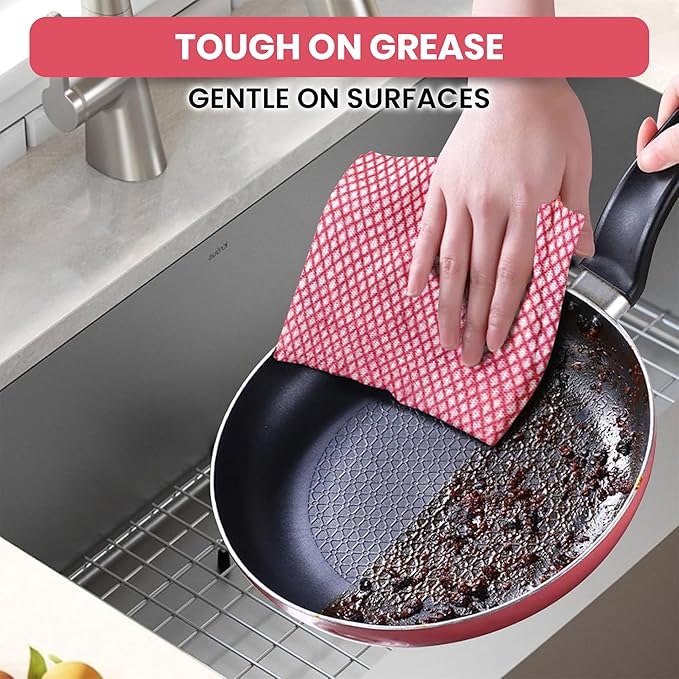 Disposable Cleaning Cloths, 50 Packs, 13.8"x15.8" Reusable Kitchen Towels, Soft Absorbent Multipurpose Household Cleaning Towels, Disposable Dish Cloths for Kitchen, Stove, Bathroom, Handy Wipes, Red