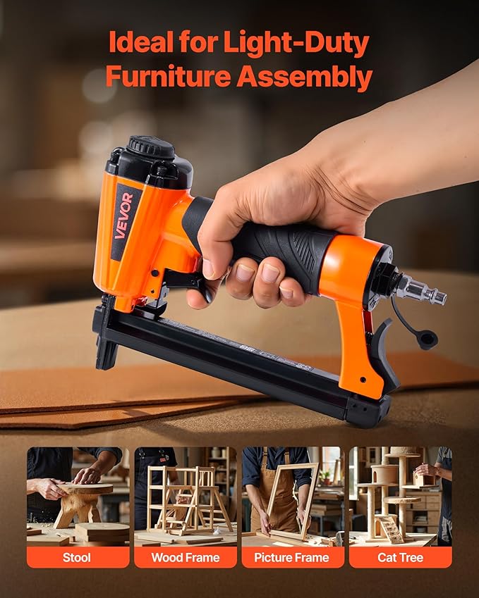 VEVOR Pneumatic Staple Gun, 20 Gauge T50 Pneumatic Upholstery Stapler for 7/16" Crown 5/32"-5/8" Length Staples, 70-110 PSI Air Staple Gun for Woodworking, Upholstering, Fabric, Crafts, DIY Projects