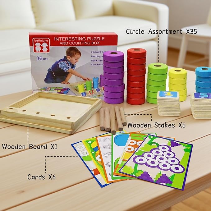 Lydaz Toddler Montessori Math Toys, Wooden Math Manipulatives with Counting Number Blocks, Preschool Kindergarten Learning Activities, Educational Math Toy for Kids 2-5, Christmas Stacking Puzzle Toy