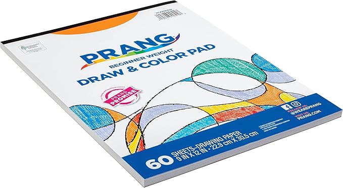 Prang (Formerly Art Street) Drawing & Color Paper Pad, White, Beginner Weight, 9" x 12", 60 Sheets