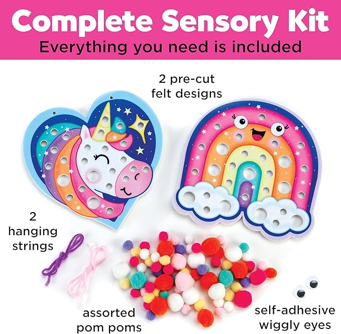 Creativity for Kids Pom Pom Pictures: Magical - Rainbow and Unicorn Sensory Toy Boards (8" x 8"), Preschool and Toddler Crafts, Unicorn Gifts (Ages 3+)