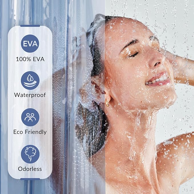 AmazerBath Premium EVA Shower Curtain Clear Blue, Luxury Shower Curtain Blue Jelly-Like Soft, Waterproof Bathroom Curtain with 3 Weighted Stones and 12 Grommets, Recyclable Packaging