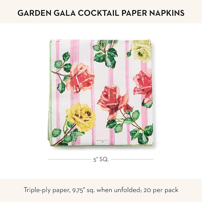 MACKENZIE-CHILDS Cocktail Paper Napkins, Stylish Paper Cocktail Napkins for Parties and More, Garden Gala