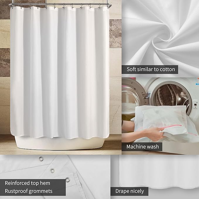 ALYVIA SPRING Extra Wide Fabric Shower Curtain Liner Waterproof - 108" x 72", Soft & Lightweight Wide Shower Curtain with Magnets, Machine Washable - 108x72, White