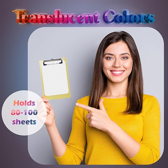 Better Office Products Mini Clipboards (6 Pack), Plastic, Low Profile Clips, Assorted Translucent Colors, Durable, A6 Memo Size, 5.3" x 8",