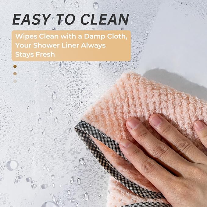 AmazerBath Plastic Shower Curtain, 72 x 65 Inches PEVA Heavy Duty White Shower Curtain, Waterproof Heavy Weight Thick Bathroom Curtain with 3 Big Clear Weighted Stones and 12 Rustproof Grommets